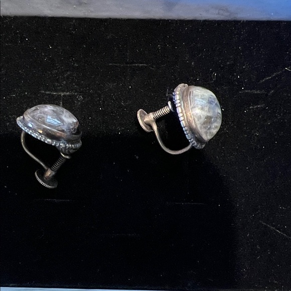 Silver and Iridescent Stud Earrings - Picture 3 of 4